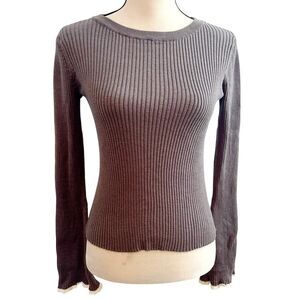 Aeropostale Gray Ribbed Knit Long Sleeve Stretchy Sweater Size M